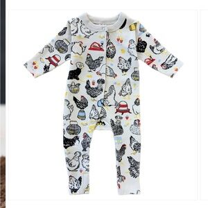 Petit Pilou Organic Hand Printed Chicken Snap Suit